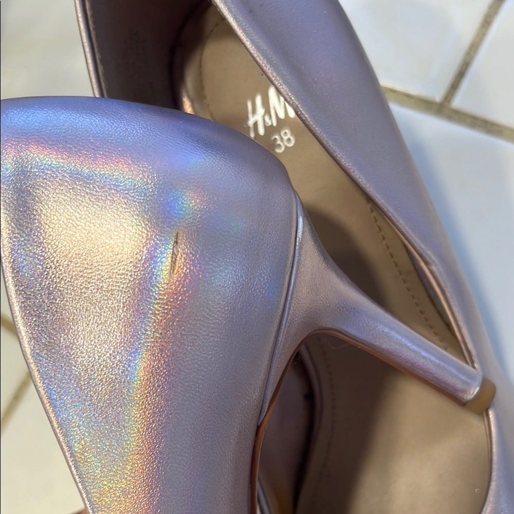H&M Women's Shimmering Holographic Icy Pink 2 in heel Size 38 - Picture 3 of 10